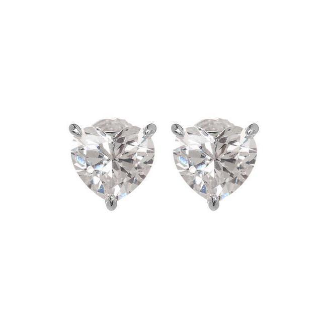 49075 2 CT Three Prong Set Heart Diamond Stud Earring, White Gold