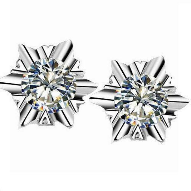 2 CT Round Solitaire Diamond Stud Earring, 14K White Gold