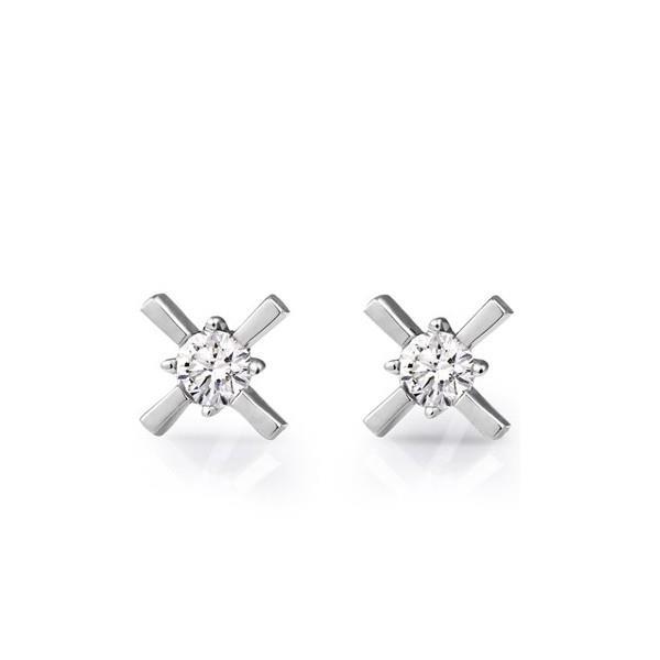 49132 2 CT Round Cut Diamonds X & O Style Stud Earrings, White Gold