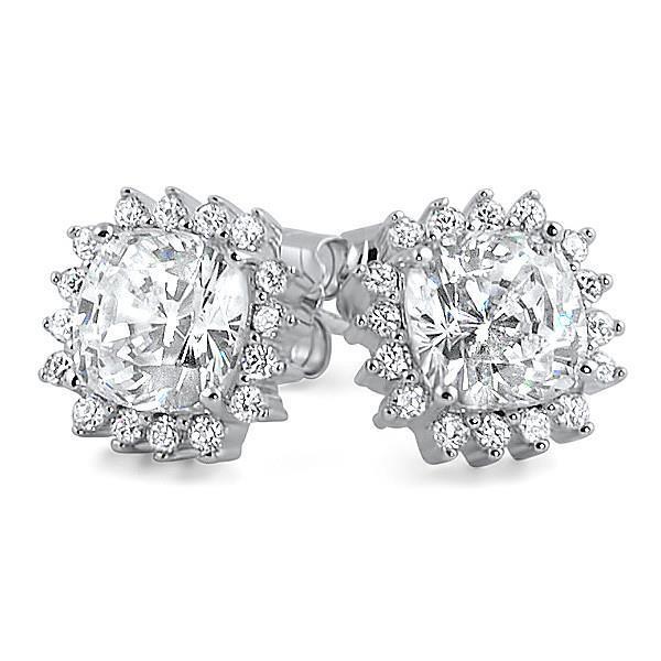 49166 2.32 CT Prong Set Cushion & Round Diamond Stud Earring, 14K White Gold