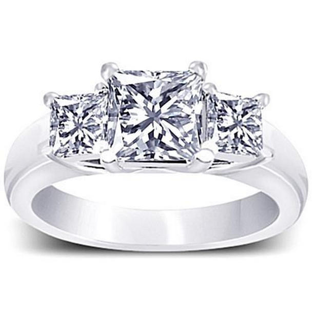4917 1.81 CT 3 Stone Diamond Princess Diamond Engagement Ring, White Gold - Size 6.5
