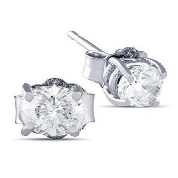 2 CT Womens Oval White Gold Fine Diamond Stud Earring
