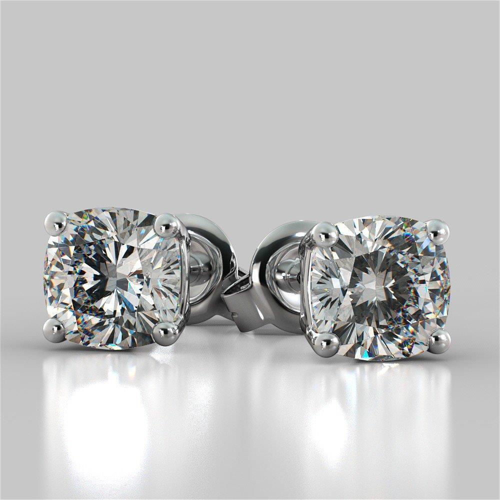 49207 2 CT Solitaire Cushion Cut 4 Prong Set Diamond Stud Earring
