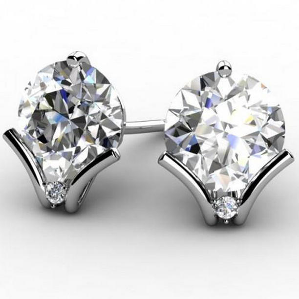 49213 2.20 CT Round Brilliant Diamond Stud Earring, White Gold