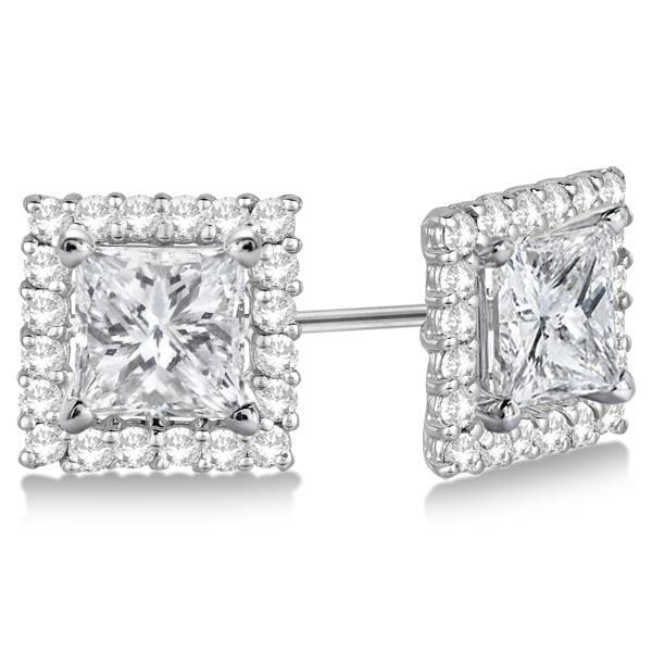 49219 3 CT Diamond Jacket Halo Stud Earrings, 14K White Gold