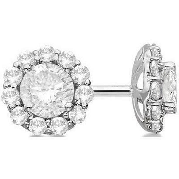 49228 3.10 CT Round Diamond White Gold Fine Halo Stud Earrings