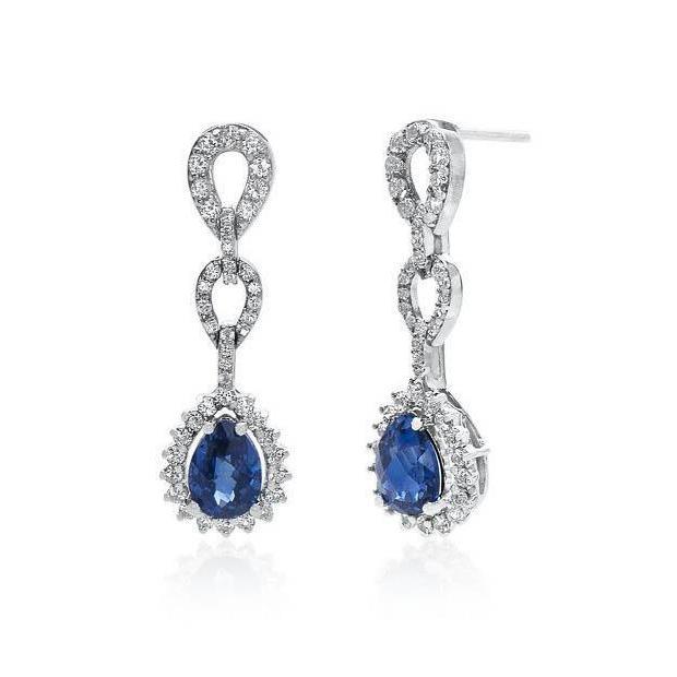 Picture of Harry Chad Enterprises 49245 2.84 CT Pear Cut Sapphire Diamond Womens Dangle Earrings