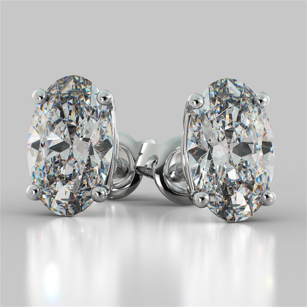 49249 2 CT White Gold Prong Set Oval Cut Womens Diamond Stud Earrings