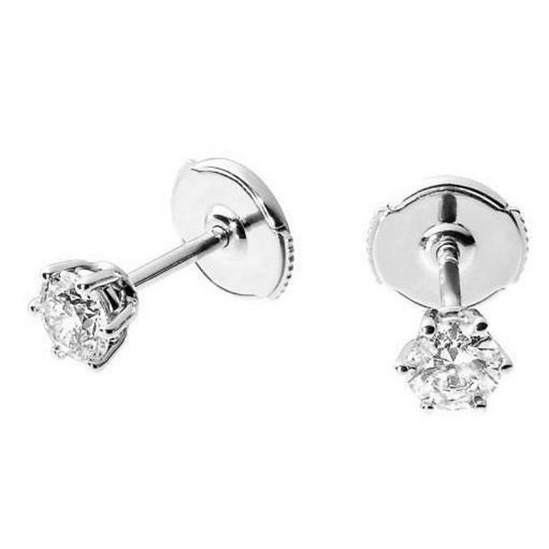 49260 2 CT Six Prong Set Round Cut Diamonds Lady Stud Earring, White Gold