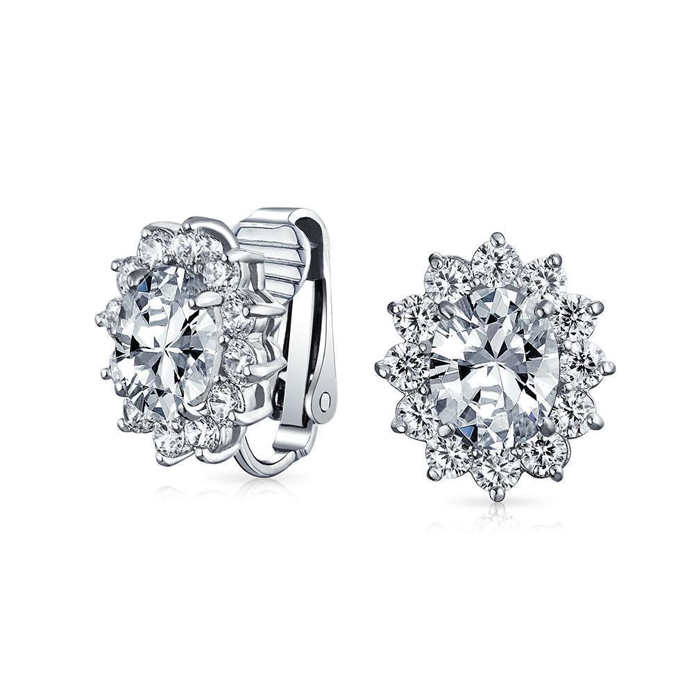 49263 2.72 CT Sparkling Oval & Round Stud Earring, 14K White Gold