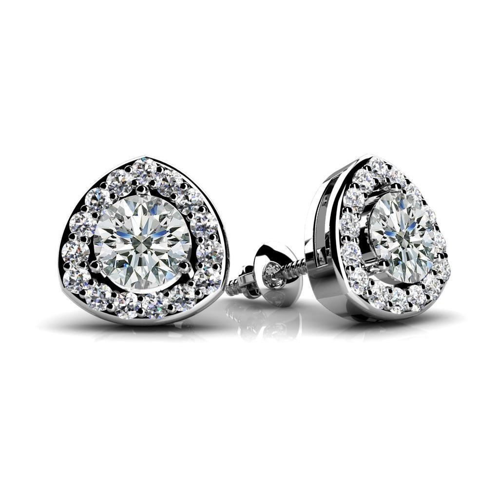 49273 2.3 CT Brilliant Cut Round Cut Diamonds Lady Gold Halo Stud Earrings