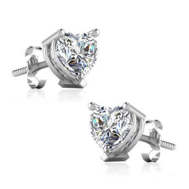 2 CT Heart Shape Diamonds Womens Stud Earring, White Gold