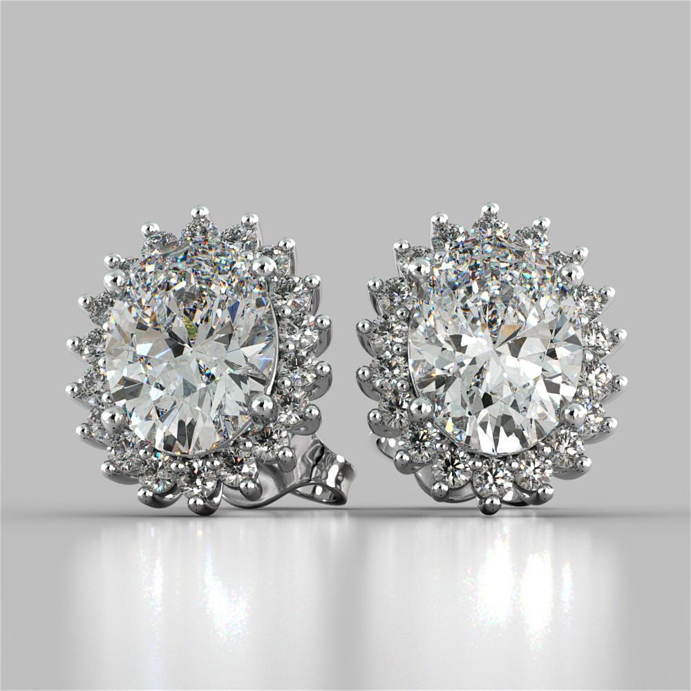 4 CT Oval Cut Diamond Diamonds Halo Stud Earrings, White Gold
