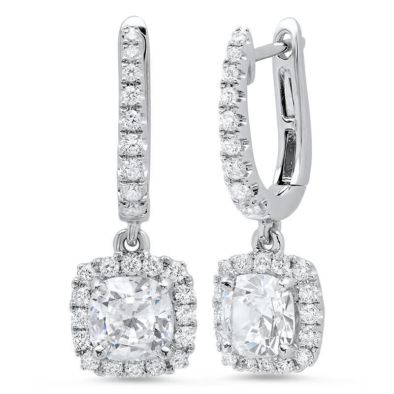 3.50 CT Jewelry Cushion & Round Halo Diamond Dangle Earring