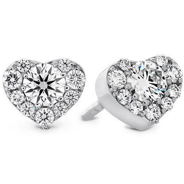 49295 Round Brilliant Cut Halo Heart Style Diamond Stud Earring