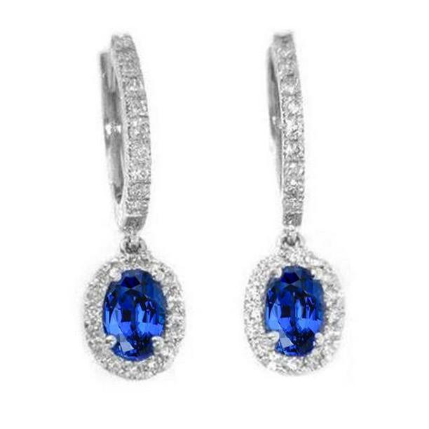 Picture of Harry Chad Enterprises 49299 2.52 CT Blue Oval Cut Sapphire Jewelry Diamond Drop Earring&#44; Gold