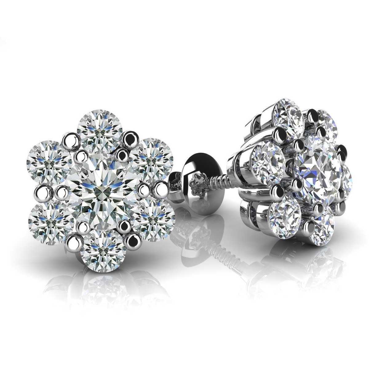5 CT Round Diamond Flower Shape Womens Stud Halo Earrings, Size 6.5