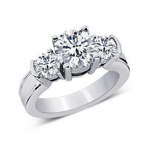 50481 2.51 CT Round Diamonds Three Stone Anniversary Ring, Size 6.5