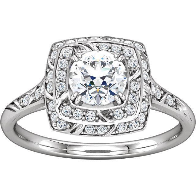 50509 1.79 CT Vintage Style Round Diamond Halo Ring with Accents, Size 6.5