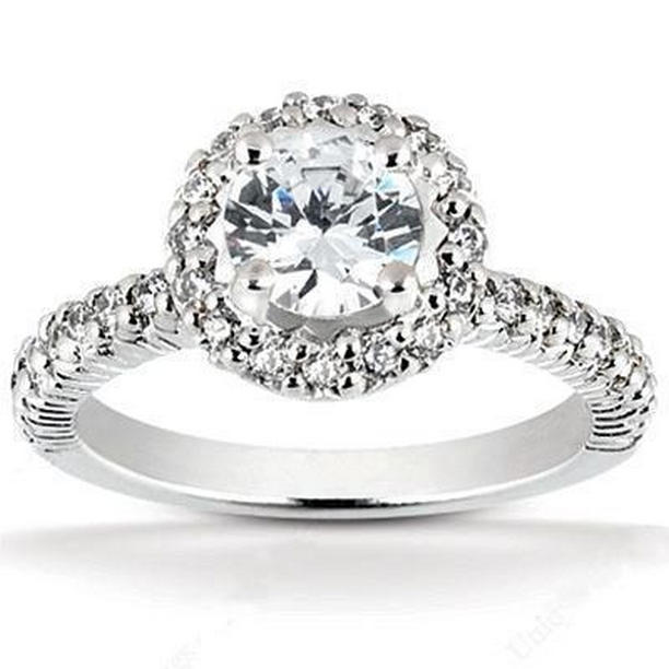 50512 2 CT Diamond Halo Wedding Ring, 14K White Gold - Size 6.5