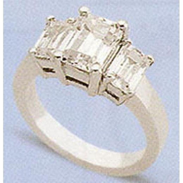 50546 2.01 CT Diamond Three Stone Emerald Cut Ring, Size 6.5