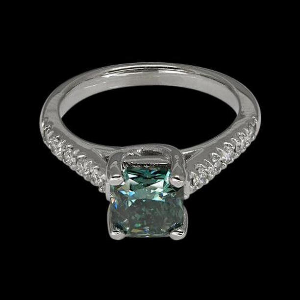 50553 2 CT Blue Radiant Diamond Royal Gemstone Ring, 14K White Gold - Size 6.5