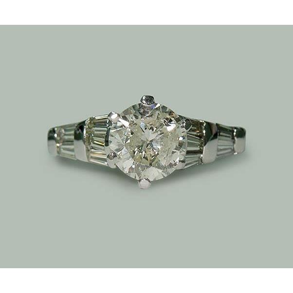 50555 1.77 CT Round & Baguette Diamonds Engagement Ring, White Gold - Size 6.5