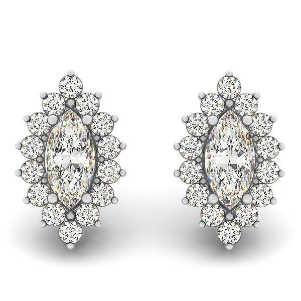 51827 4.20 CT Marquise & Round Cut Diamonds Halo Stud Earrings, 14K White Gold