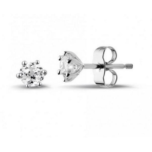 2.00 CT Six Prong Set Diamonds Ladies Stud Earrings, 14K White Gold
