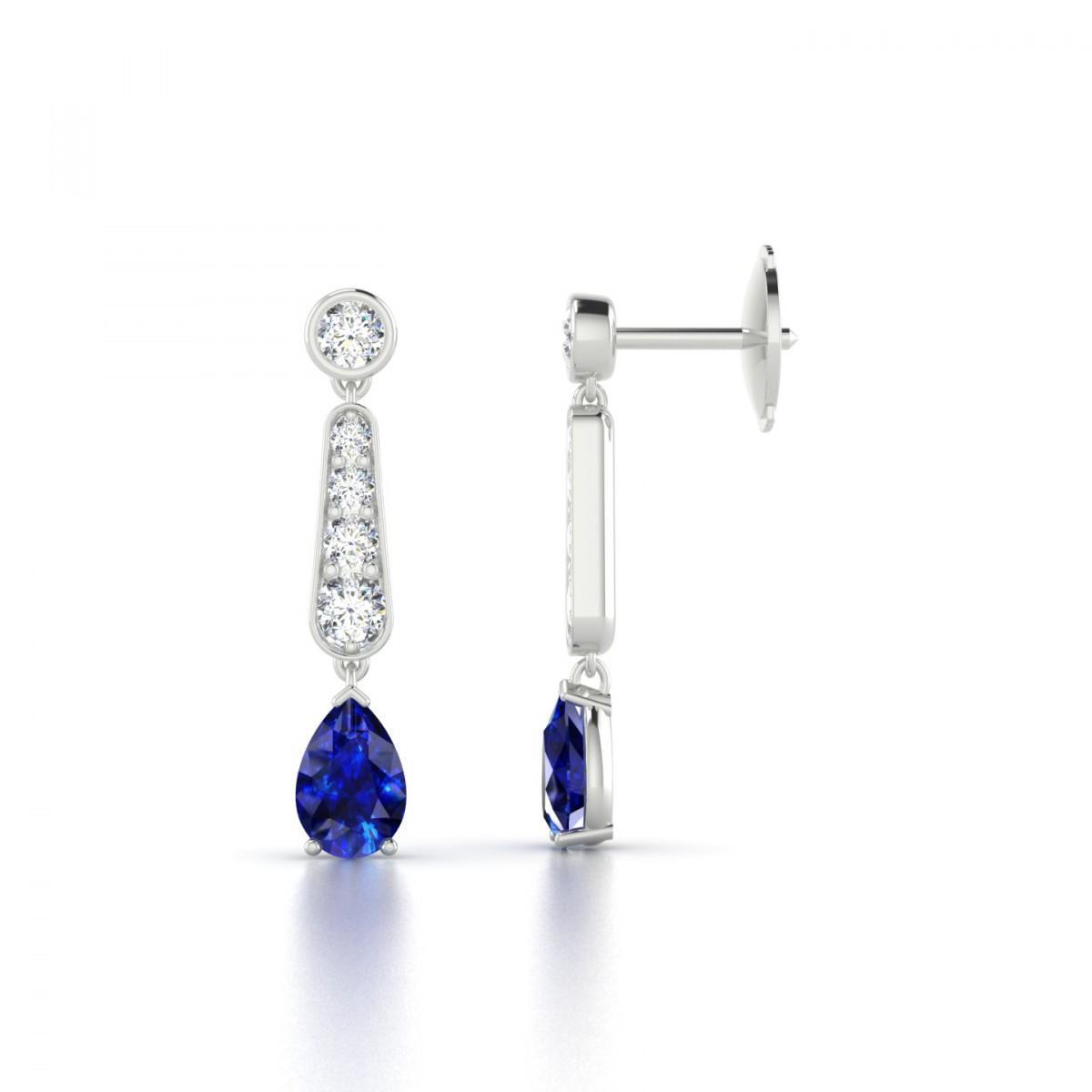 Picture of Harry Chad Enterprises 51878 6 CT Pear Cut Blue Ceylon Sapphire & Diamond Lady Dangle Earring