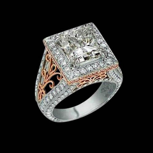 Picture of Harry Chad Enterprises 5188 3.76 CT Diamonds Halo Engagement Fancy Ring&#44; Two Tone Gold - Size 6.5