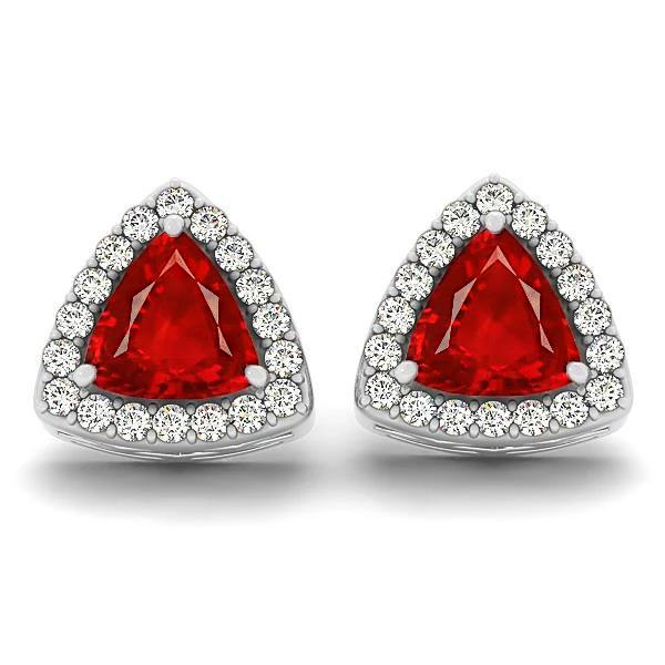 Picture of Harry Chad Enterprises 51887 Trillion Cut Ruby with Diamonds 4 CT Halo Stud Earrings&#44; 14K White Gold