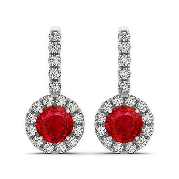Picture of Harry Chad Enterprises 51890 5.60 CT Womens Ruby with Diamonds Dangle Earrings&#44; 14K White Gold