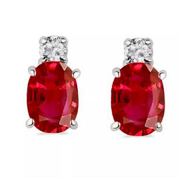 Picture of Harry Chad Enterprises 51905 11 CT Big Red Ruby & Diamond Womens Stud Earrings&#44; 14K White Gold