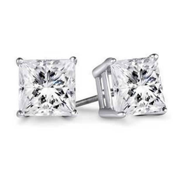 51974 14K White Gold 1.20 CT Prong Set Princess Cut Stud Diamond Earring