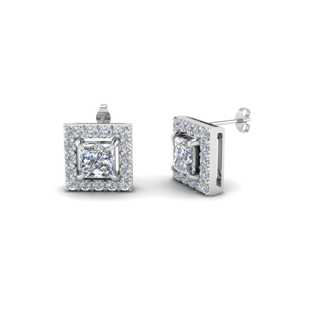Princess & Round Cut 1.80 CT Diamonds Stud Halo Earrings