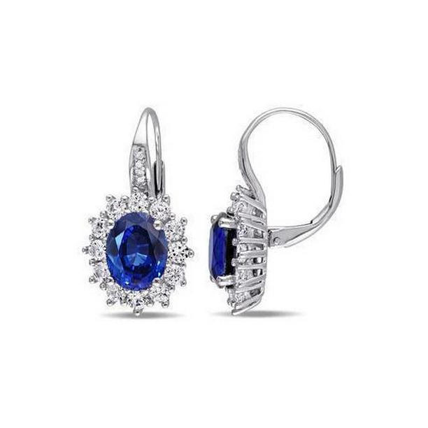 Diamond & Blue Sapphire 3.80 CT Ladies Hoop Earring, White Gold