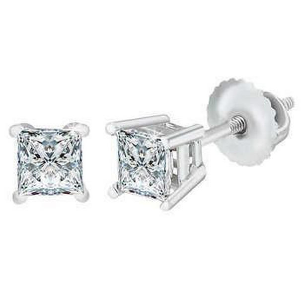 51992 2.50 CT Sparkling Diamonds 14K Princess Cut Stud Earrings