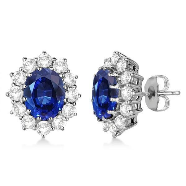 4.50 CT Oval Ceylon Sapphire & Round Halo Diamond Stud Earrings