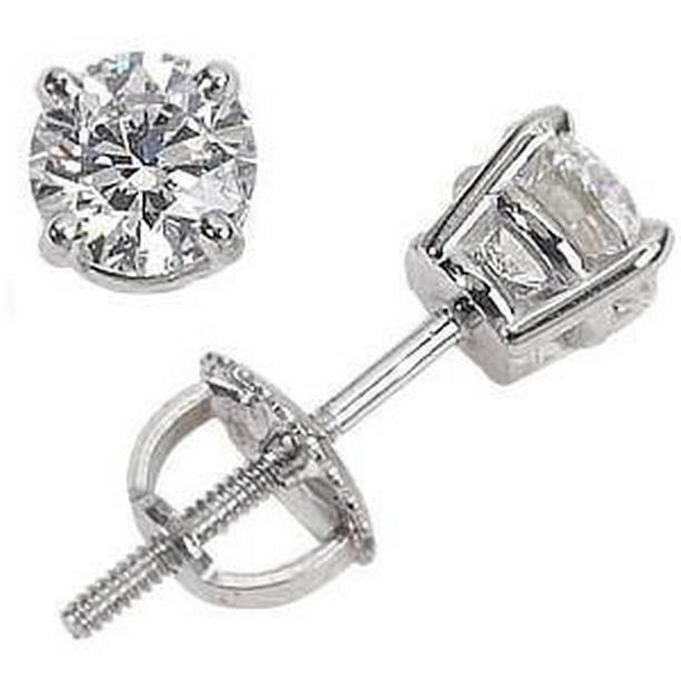 52022 1.40 CT Round Cut Stud Diamond Earrings, 14K White Gold