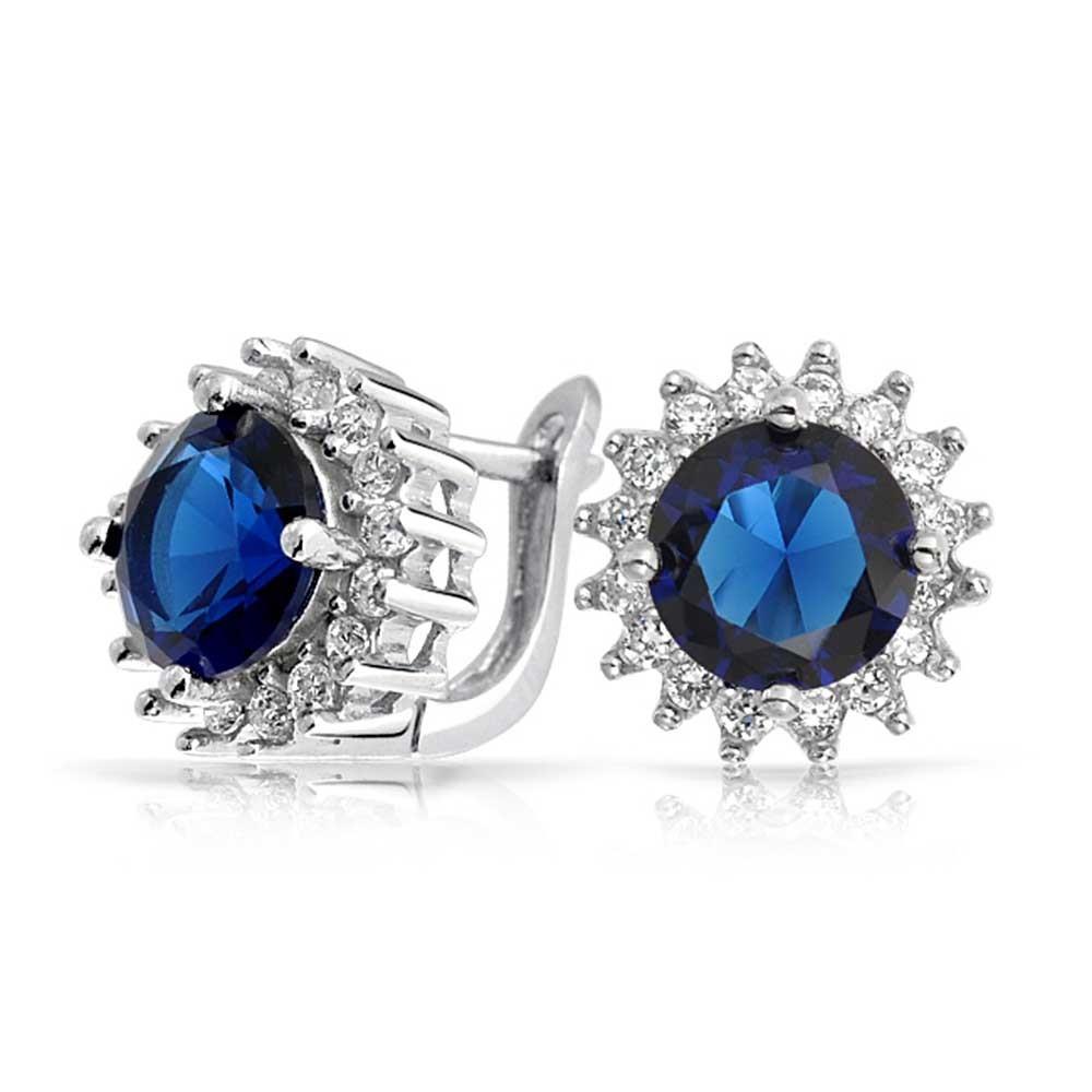 Sri Lanka Sapphire with Diamond 3.50 CT Round Cut Stud Earrings