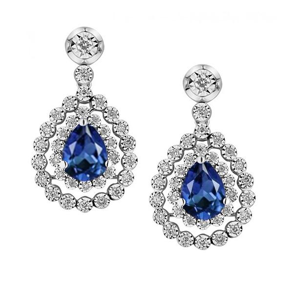 5.50 CT Sri Lanka Sapphire & Diamond Pear Cut Dangle Earrings