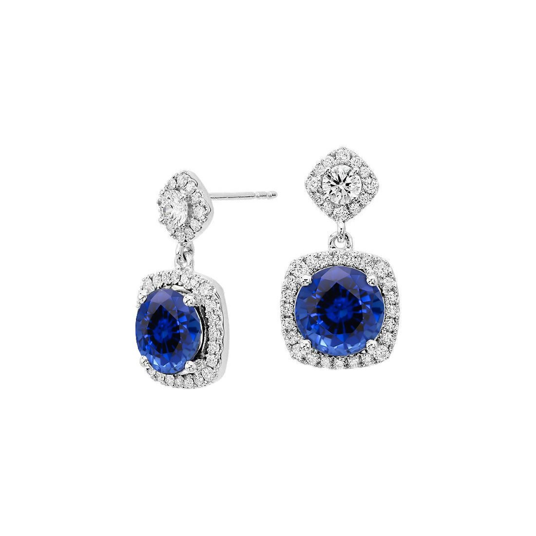 2.72 CT Round Cut Sri Lanka Sapphire & Diamond Dangle Earring