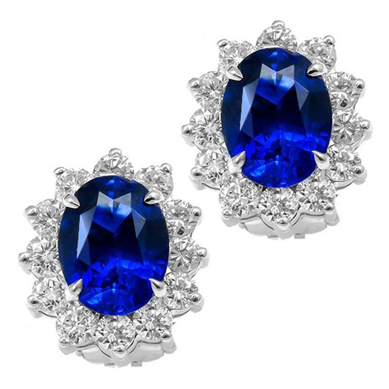 4.50 CT Oval Cut Sri Lankan Sapphire & Diamond Stud Earring