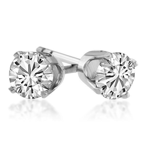 52073 2 CT Fine Womens Round Stud Diamond Earring, 14K White Gold