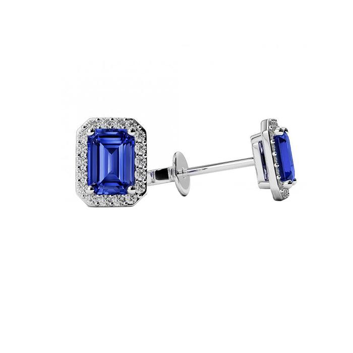 3.86 CT White Gold Ceylon Sapphire & Diamonds Halo Stud Earrings