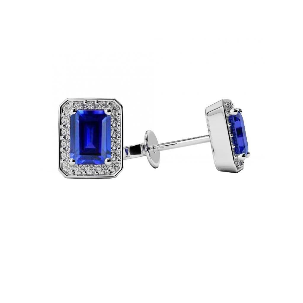 52127 3.30 CT Ceylon Sapphire with Round Diamond Halo Stud Earrings, 14K White Gold -  Harry Chad Enterprises