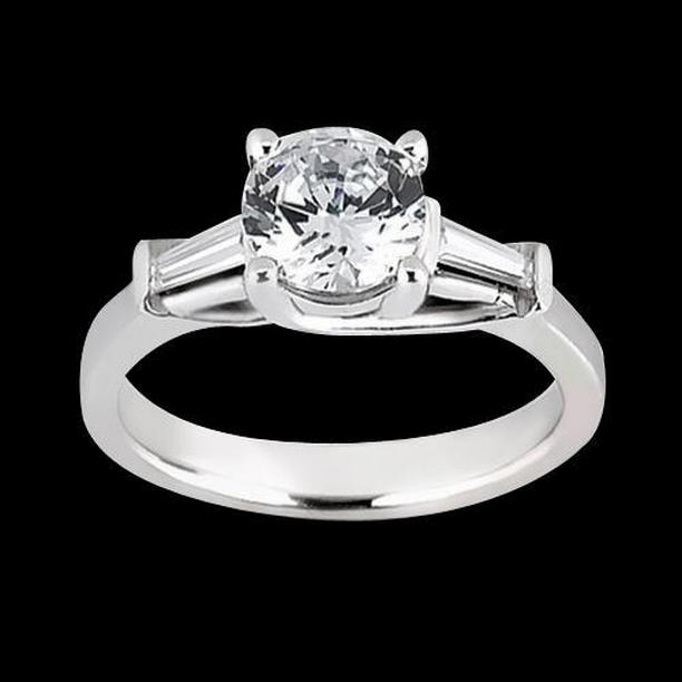 1.27 CT Round & Baguette Diamond Three Stone Ring, White Gold - Size 6.5