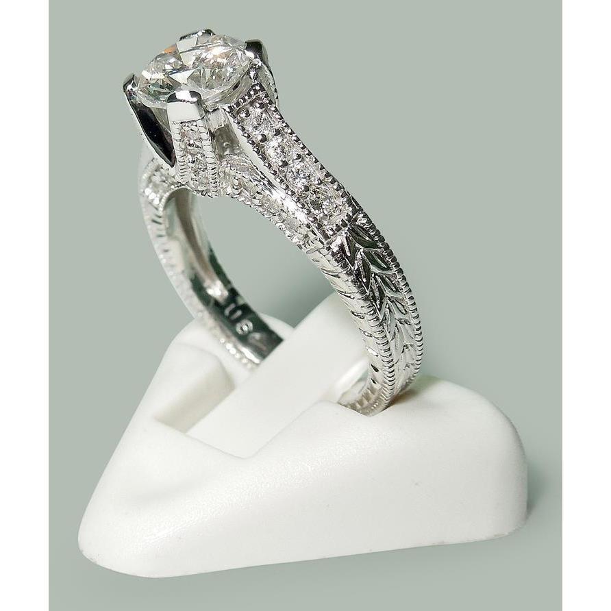 50613 1.75 CT Round Diamonds White Gold Solitaire Ring with Accents, Size 6.5
