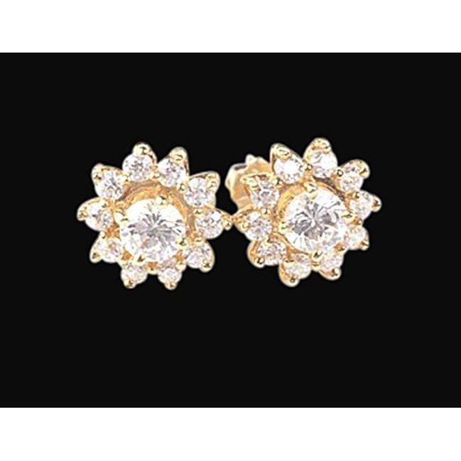50629 2 CT Diamond Pair Halo Stud Earrings Yellow Gold